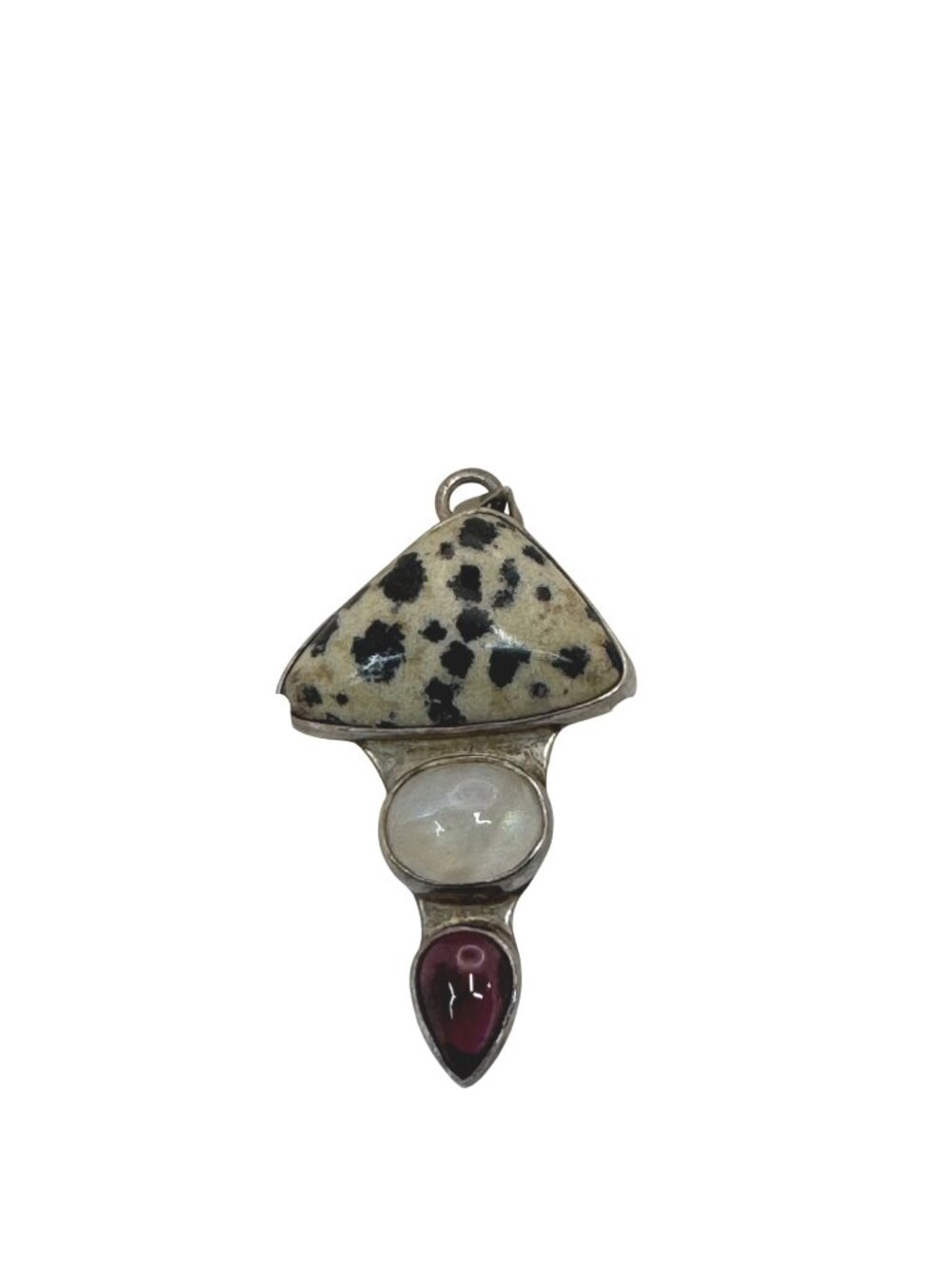Vitnage Dalmatian Jasper Moonstone Garnet Sterling Silver Pendant Multi Gemstone